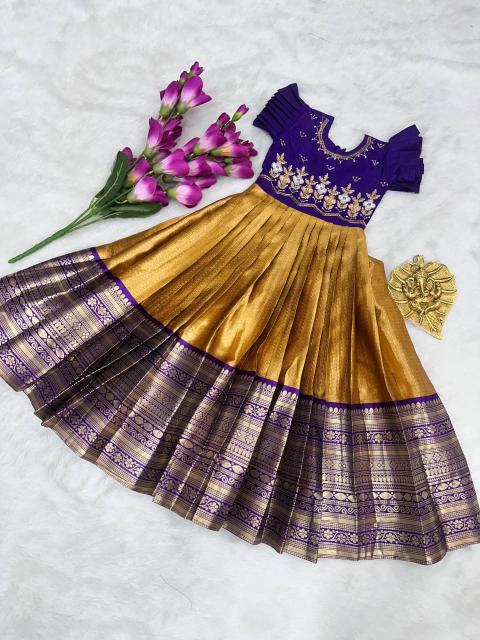 Kids gown silk yellow Affordable kids wear wholesaler in Bhavnagar